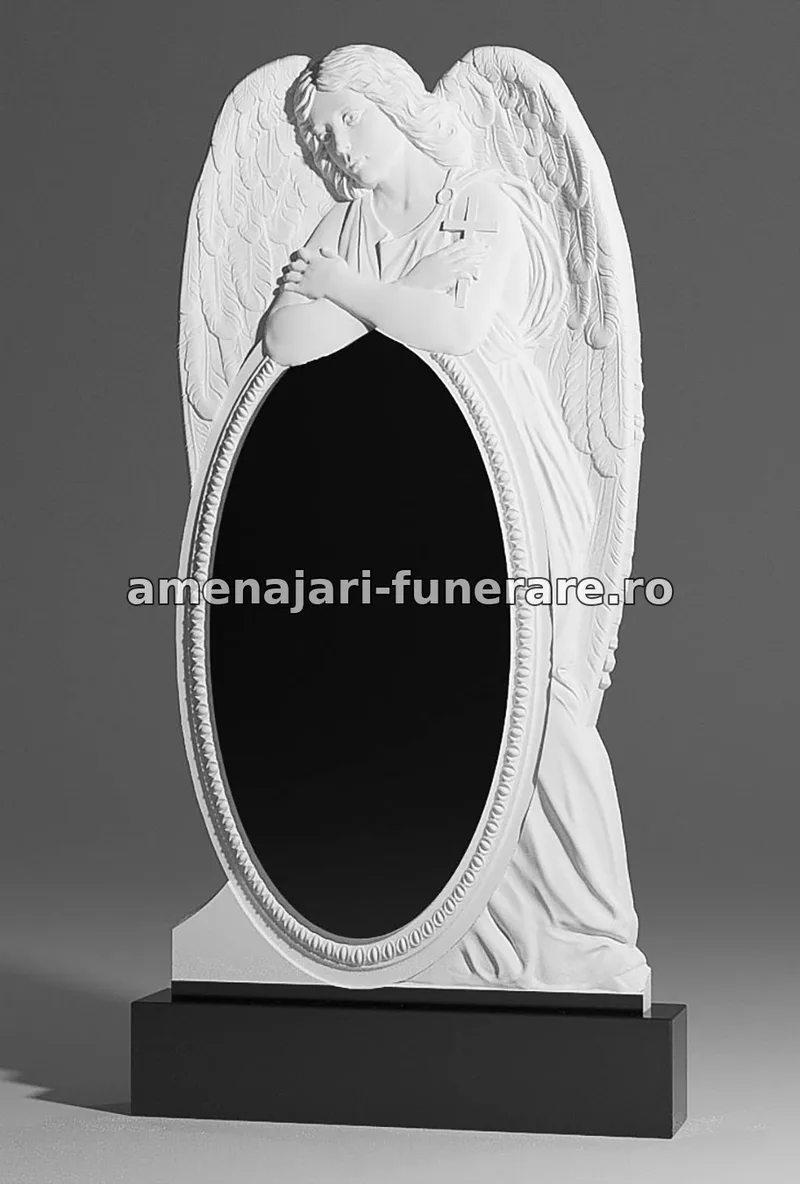 Monument cu înger și oglindă - model 011, marmură la amenajari-funerare.ro