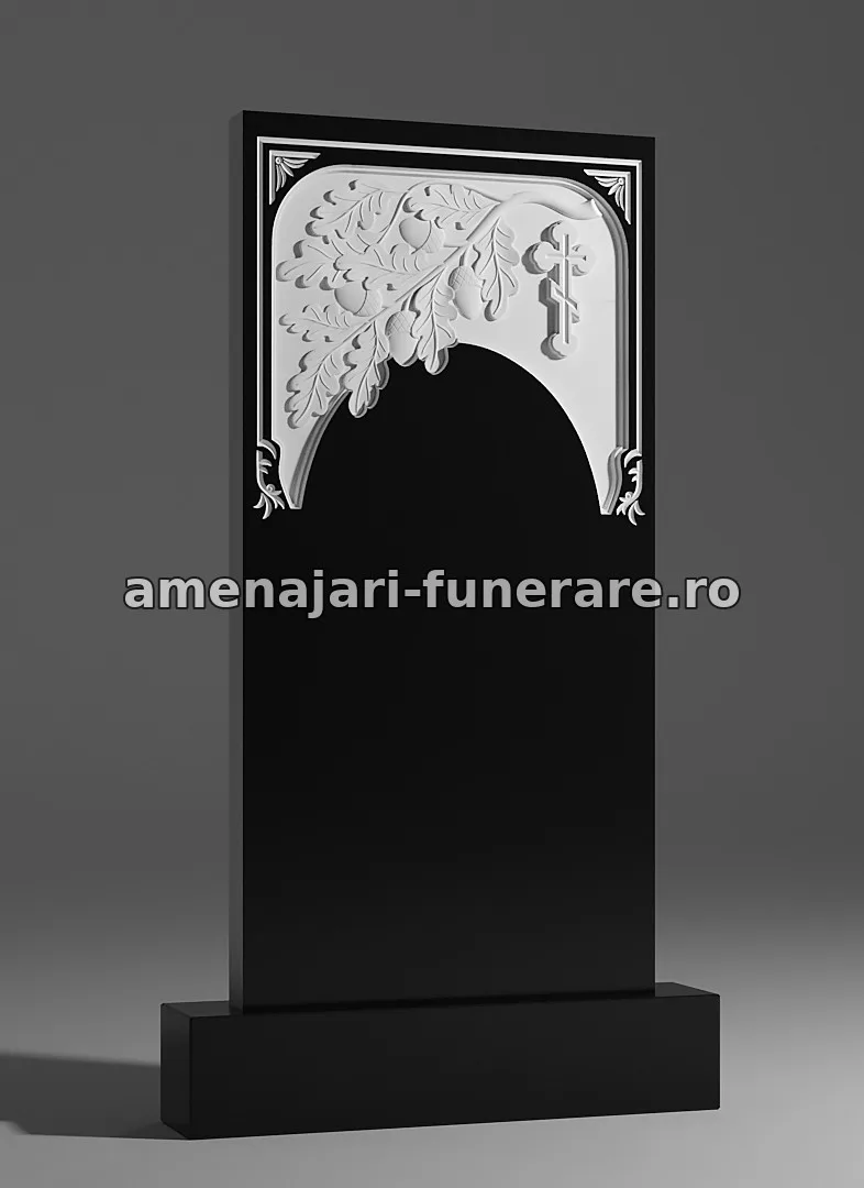 Monument cu frunze sculptate și cruce - model 034, marmură și granit la amenajari-funerare.ro
