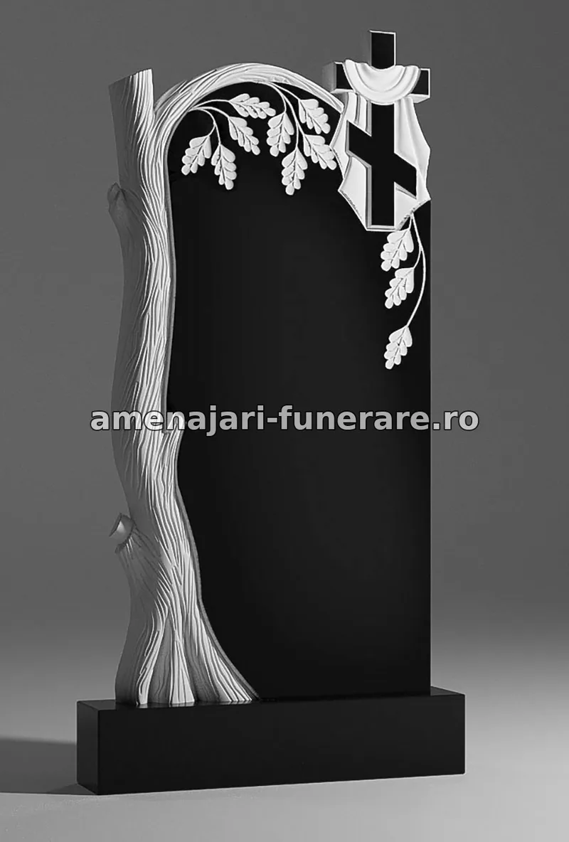 Monument cu cruce și ramuri sculptate - model 045, granit la amenajari-funerare.ro