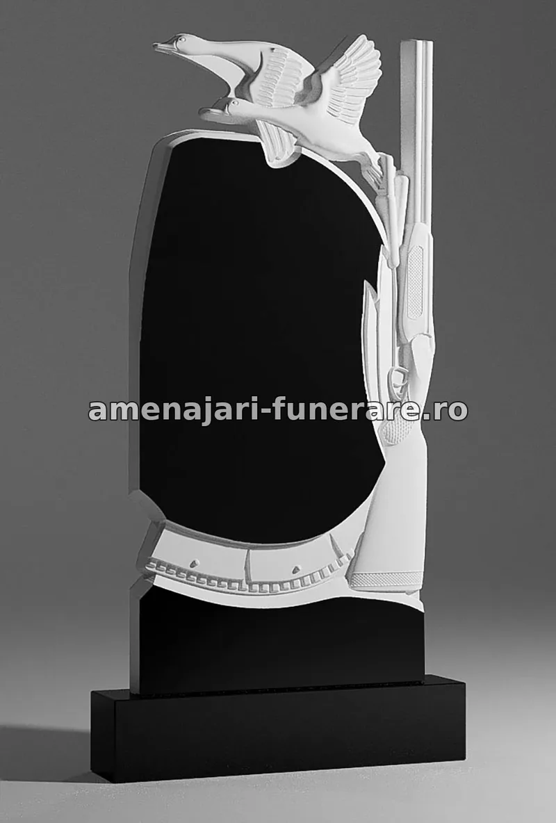 Monument cu rață și pușcă sculptate - model 089, marmură și granit la amenajari-funerare.ro
